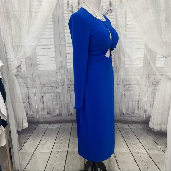 NWT Guess Size 6 Solid Royal Blue Dress Cutout Front Sexy Midi Long Sleeve - Picture 7 of 12